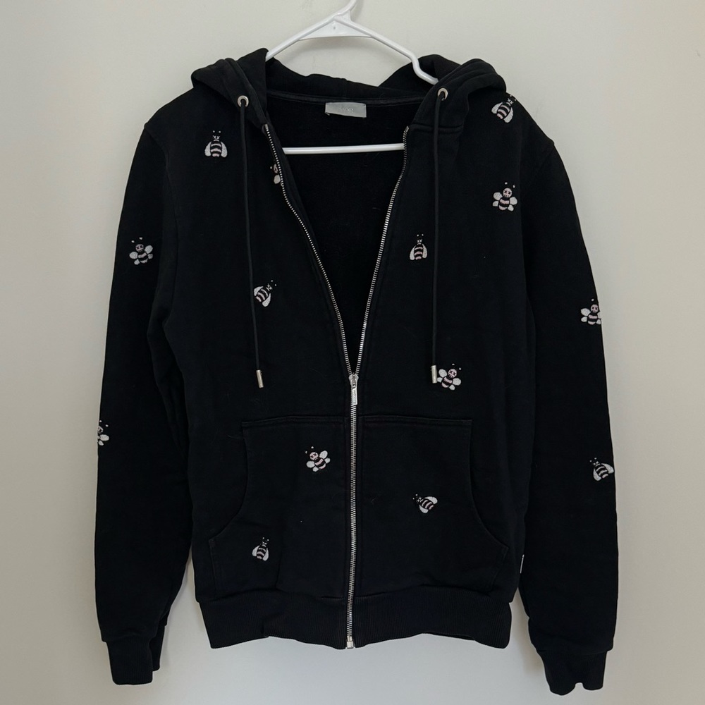 Authentic KAWS x Dior Embroidered Bees Zip Up Hoodie Black Size 46 GoodCondition